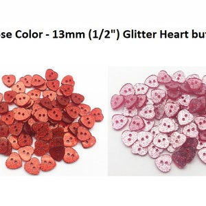 Choose Colors 2-hole Pink or Red Sparkle Heart Resin Buttons 1/2&quot; (13mm) Craft