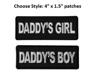 Choose DADDYS BOY or GIRL 4" x 1.5" iron on patch (J16)