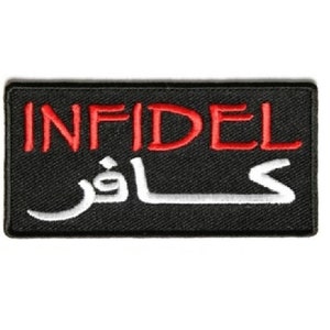 May include: Black patch with the word "INFIDEL" in red and the Arabic word for "infidel" in white.