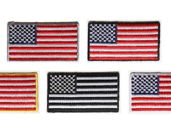 Choose Color MINI 2&quot; x 1-1/8&quot; American Flag iron on patches - Great for Caps