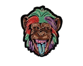 Large Colorful CHIMPANZEE HEAD 8.25" x 10" iron on back patch (L14) Monkey