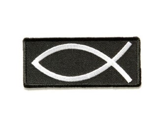 ICHTHUS JESUS FISH 3" x 1.5" Christian iron on patch (3316) (xx)