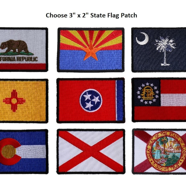 Choose US STATE FLAG 3" x 2" iron on embroidered patch (P6) Florida California