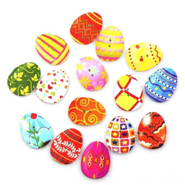 Pick Qty EGG-SHAPED 2-hole Multi-color White Wood Buttons 1-3/16" x 15/16" (31 x 24mm) Craft (S-201)