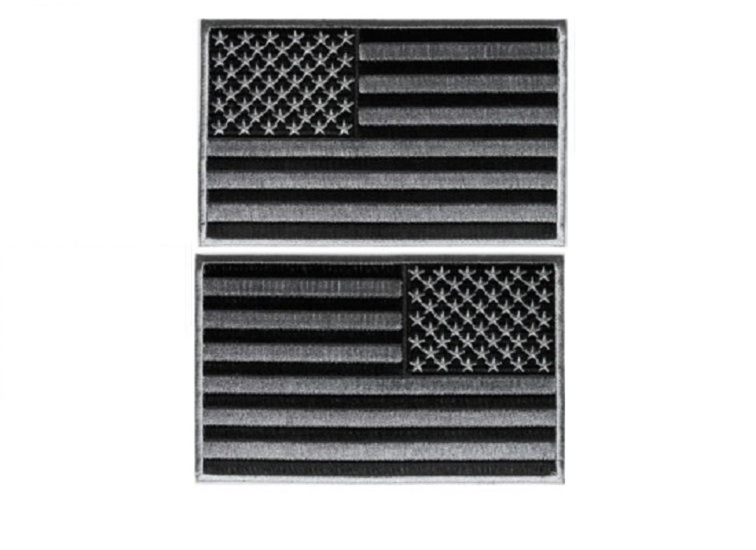 Small 3.5 X 1.9 BLACK and GRAY American Flag Iron on Patch 4952 G9 