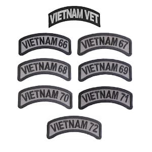 Choose Style VIETNAM VETERAN / YEAR 3.5" x 1.5" iron on Top Rocker patch (M4)