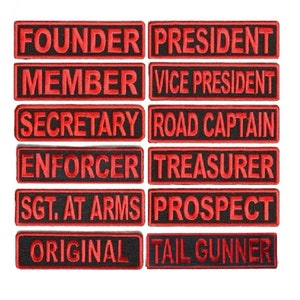 Choose Rank RED ON BLACK 3.5&quot; x 1&quot; Riding Club Rank iron on patches Biker Vest