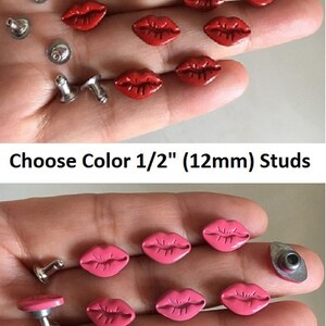 Choose PINK or RED LIPS Pack of 5 Metal 1/2" (12 x 7mm) Rivet Studs