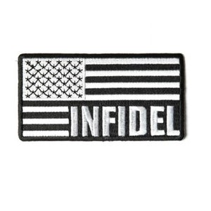INFIDEL Black & White American Flag 3.75&quot; x 2&quot; iron on patch (4085) (G45)