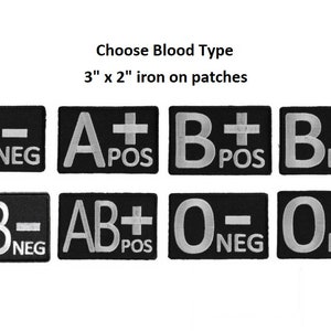 Choose BLOOD TYPE 3&quot; x 2&quot; iron on embroidered patches (P8)