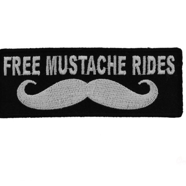 FREE MUSTACHE RIDES 4" x 1.5" Funny iron on patch (4753) Biker (Ff)