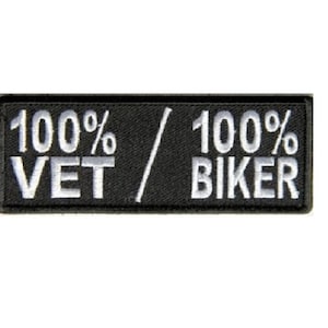 100 percent Vet 100 percent Biker 4&quot; x 1.5&quot; iron on patch (5052) (B4) Veteran