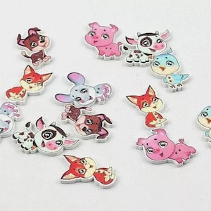 Pack of 10 FARM ANIMALS 2-hole Wood Buttons about 1&quot; each (26mm) Craft (W200)