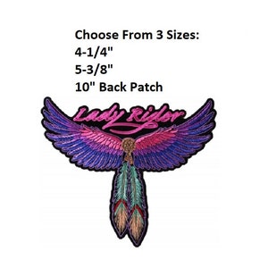 Choose From 3 Sizes Lady Rider WINGS FEATHER 4.25&quot;, 5-3/8&quot; or 10&quot; iron on back patches (K11)