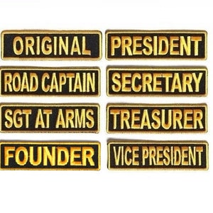 Choose Rank YELLOW GOLD on BLACK 3.5&quot; x 1&quot; Riding Club Rank iron on patches Biker Vest