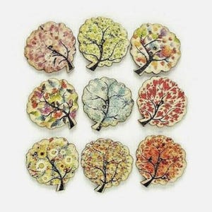 Pack of 10 COLORFUL TREES 2-hole Wood Buttons 1-1/4&quot; (30mm) Craft (W201)