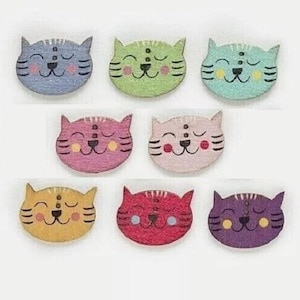 Pack of 10 CAT FACE 2-hole Wood Button 1-1/8&quot; x 7/8 (29mm) Scrapbook Craft (W101)