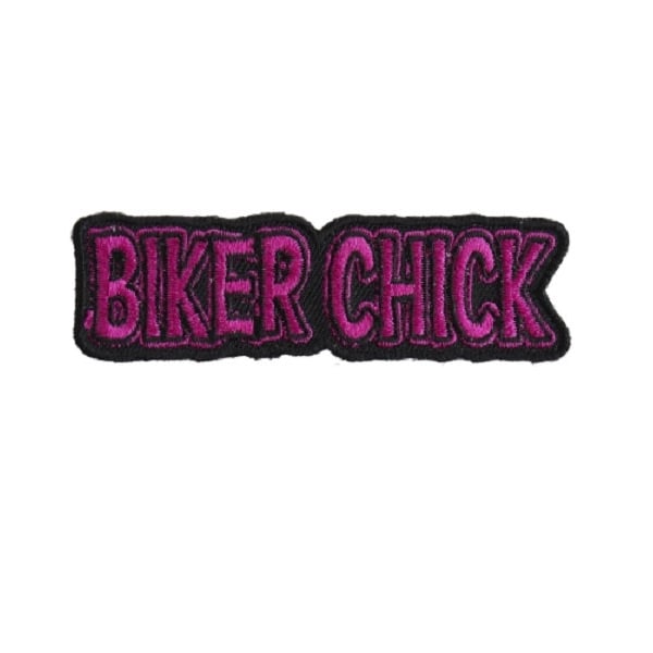 Pink BIKER CHICK 3.5" x 1" iron on patch (4170) (C74)