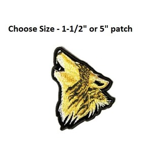 Choose Size HOWLING WOLF 1.5&quot; or 5&quot; iron on patch Biker Vest