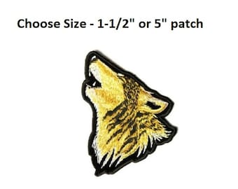 May include: Yellow embroidered wolf head patch. Choose Size - 1-1/2" or 5" patch.