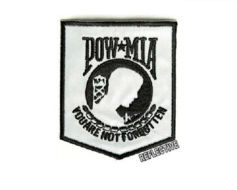 Reflective POW MIA 2.5 x 3 iron on patch D18 2656