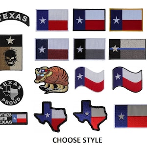 CHOOSE STYLE Texas Flag embroidered iron on patch - Sizes/Colors only as Listed