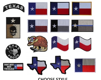 CHOOSE STYLE Texas Flag embroidered iron on patch - Sizes/Colors only as Listed