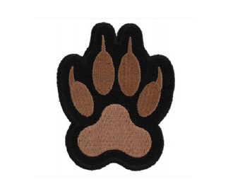 BEAR DOG WOLF Paw 3-3/8" x 2-7/8" iron on patch (5586) (J1)