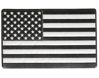 Large REFLECTIVE Monochrome American Flag 10" x 6.25" Back iron on patch (B)