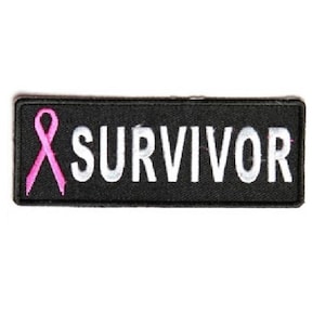 May include: Black embroidered patch with a pink ribbon and the word "SURVIVOR" in white lettering.