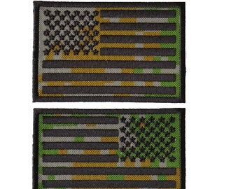 Choose Style CAMOUFLAGE American Flag 3" x 2" Black Border iron on patch (6662/3)