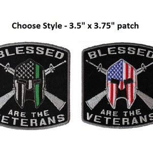 BLESSED are the VETERANS Spartan Helmet 3.5" x 3.75" iron on patch (K19) Choose