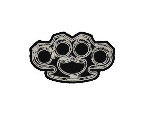 Black and White BRASS KNUCKLES 3-1/2 x 2-1/8 iron on patch (3930) (B13)