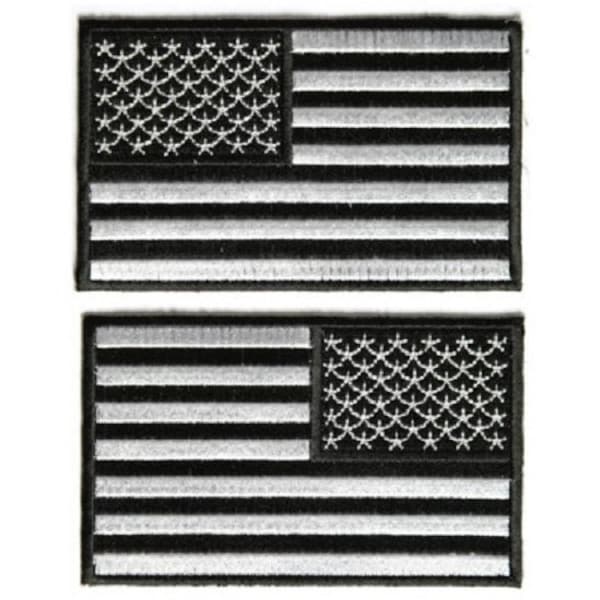 Choose Style 4" x 2.5" Black & White American Flag iron on patch