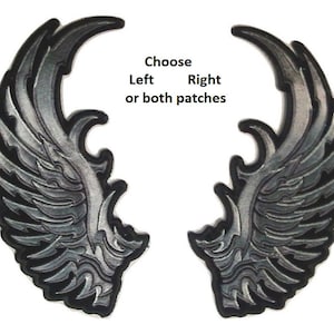 May include: Two silver and black embroidered patches of wings. Choose left, right, or both patches.