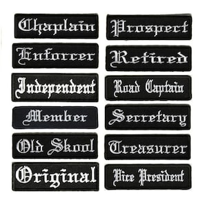 Choose Style OLD ENGLISH White on Black 3.5&quot; x 1&quot; Riding Club Rank iron on patches (Size unless specified)