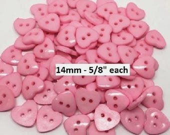Pack of 20 Plastic PINK HEART Buttons 5/8" x 11/16" (14mm) Craft Scrapbook (251P)