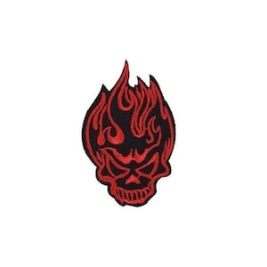 FLAMING SKULL 1.75" x 2.75" iron on patch (J15)