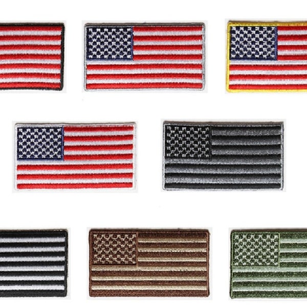 Choose Color SMALL 2.5" x 1.4" American Flag iron on patches - Great for Caps