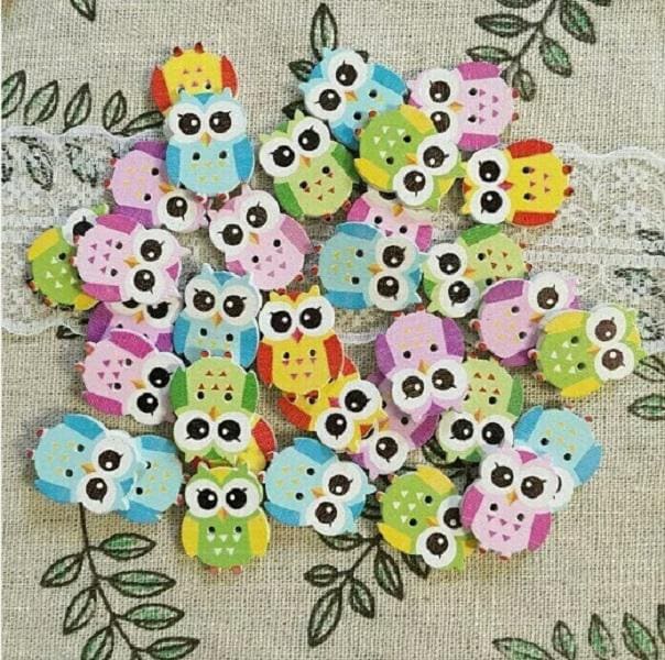 Pack of 10 OWL 2-hole 1" x 3/4" (25mm) White Wood Buttons Scrapbook Craft (1078)