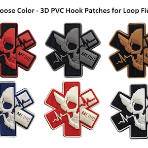 CHOOSE COLOR 3D Medic Skull 2-3/4&quot; PVC Hook-back Patch for Loop Field (P3)