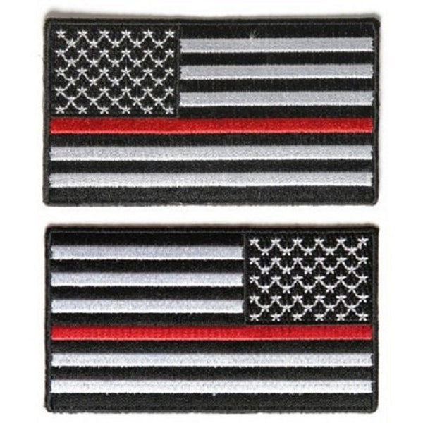 Choose Style THIN RED LINE Subdued American Flag 3.5" x 2" iron on patch for Firefighters