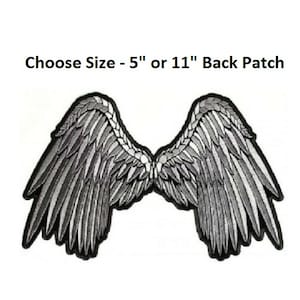 Choose Size SILVER ANGEL WINGS 5&quot; or 11&quot; iron on Back patch (3201)