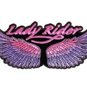 Large Purple & Pink LADY RIDER WINGS 10&quot; x 4.5&quot; iron on Back patch (L01)