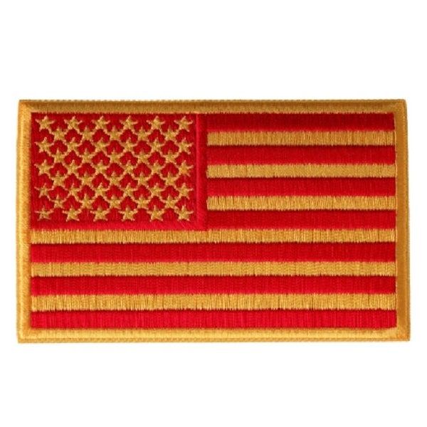 Red and Yellow AMERICAN FLAG 3" x 2" iron on patch (7026) (C50)