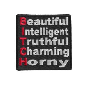 BITCH 3&quot; x 3&quot; iron on patch (3134) Beautiful Intelligent Truthful Charming (B46)