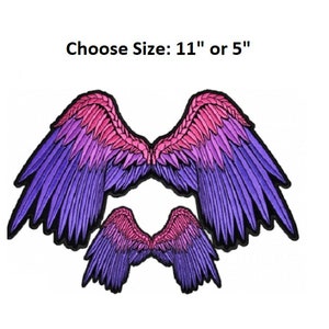 Choose Size PINK & PURPLE Angel Wings 5&quot; or 11&quot; iron on embroidered back patch