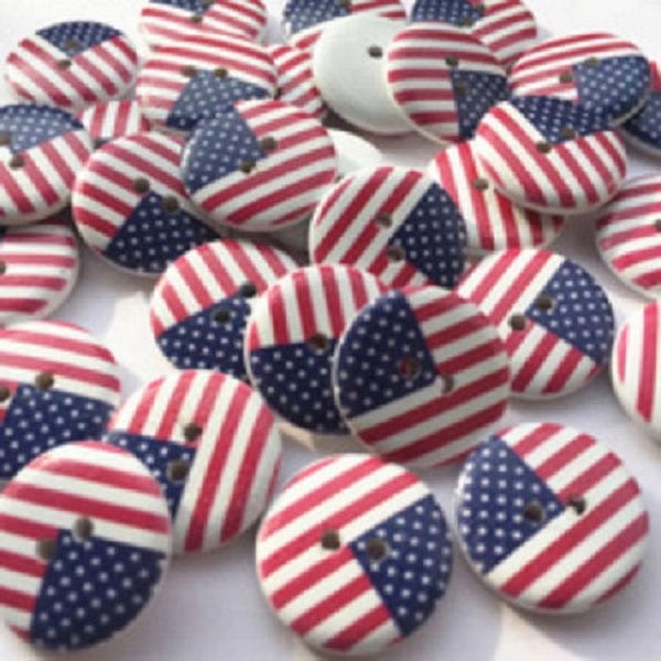 Pkg of AMERICAN FLAG 2-hole White Wood Button 3/4" (20mm) Scrapbook Craft (1115)