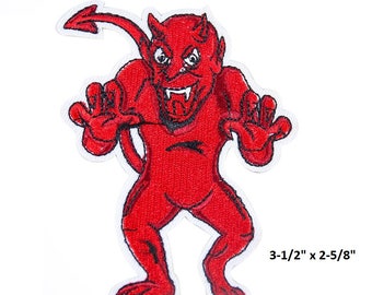 RED DEVIL 3-1/2" x 2-5/8" iron on patch (J26)