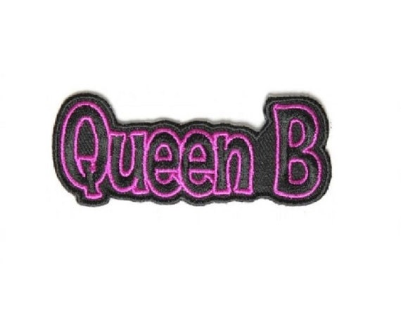 QUEEN B 3 X 1-1/2 Pink on Black Iron on Patch 4188 G35 